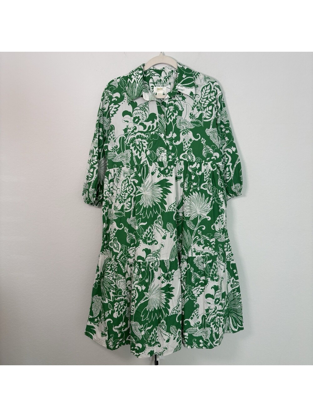 Anthropologie Maeve The Bettina Tiered Shirt Dress Green Floral Sz Small Petite - Picture 2 of 7